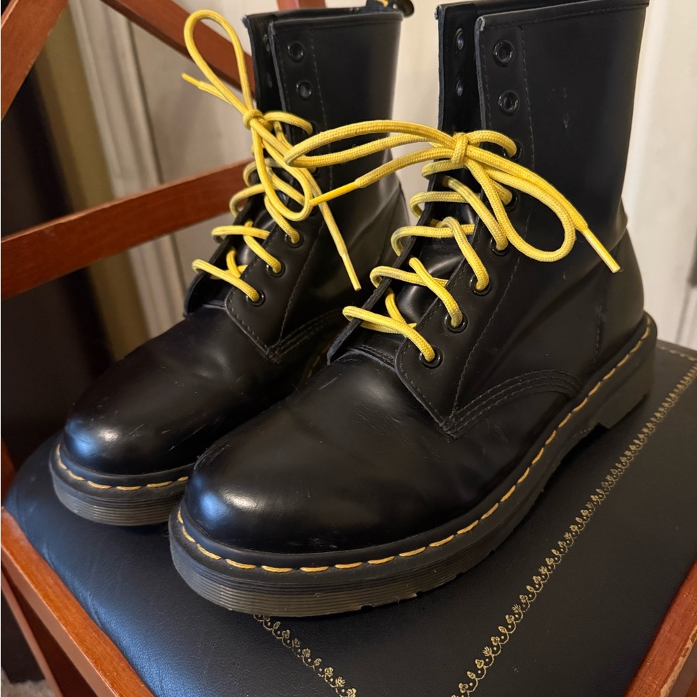 Dr. Martens Black Combat Boots with Yellow Laces